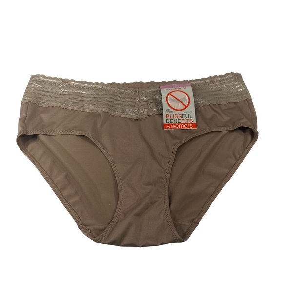 Blissful Benefits By Warner's Women's Size 7 Large Panty Lace Hipster Beige New - Picture 1 of 8